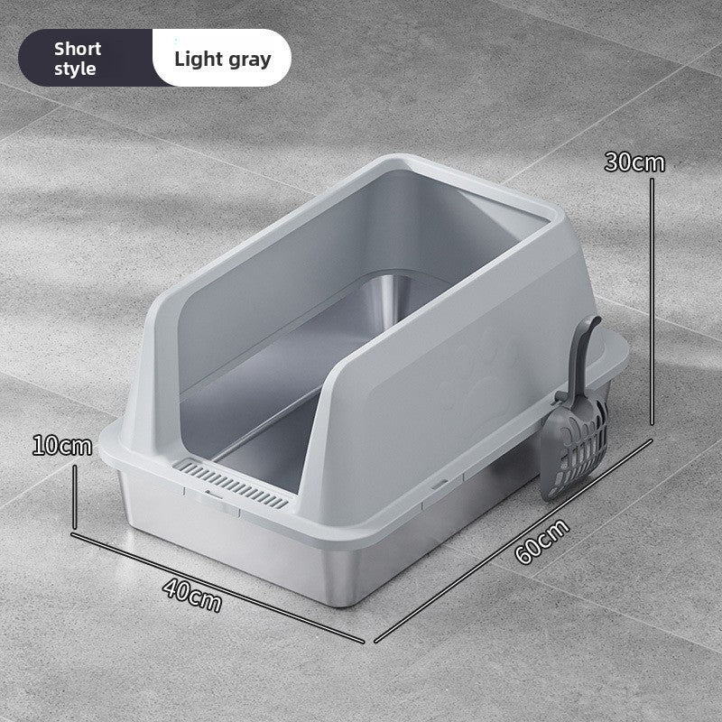 High-Fence Stainless Steel Cat Litter Box