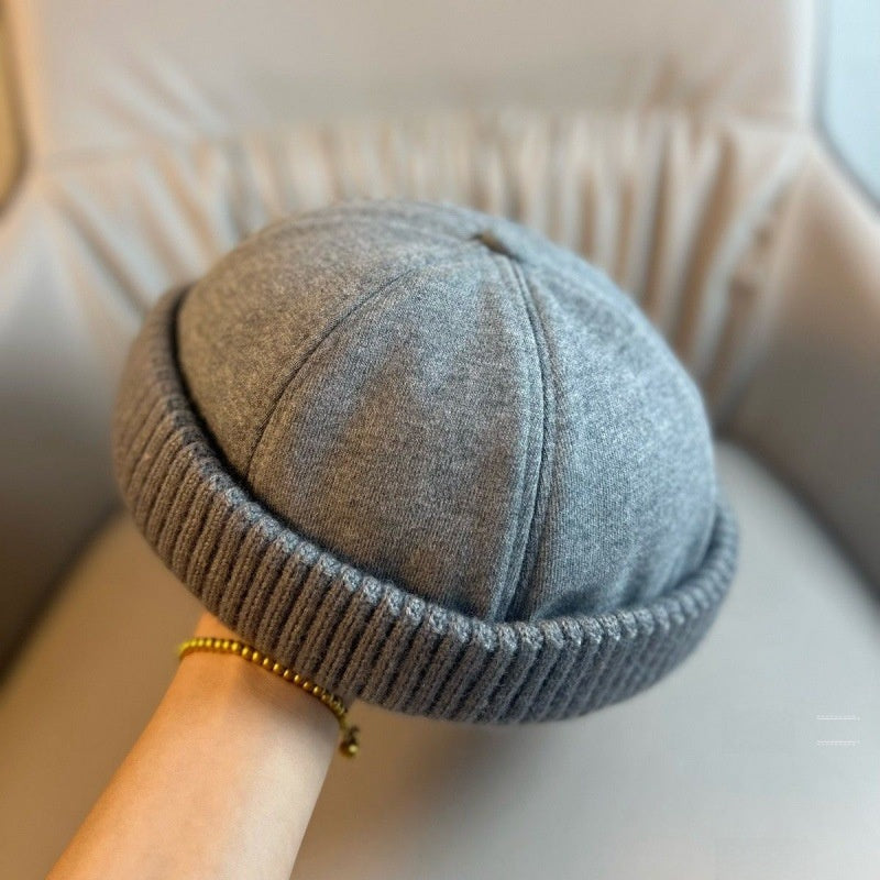 Cotton Blend Brimless Beanie in Gray