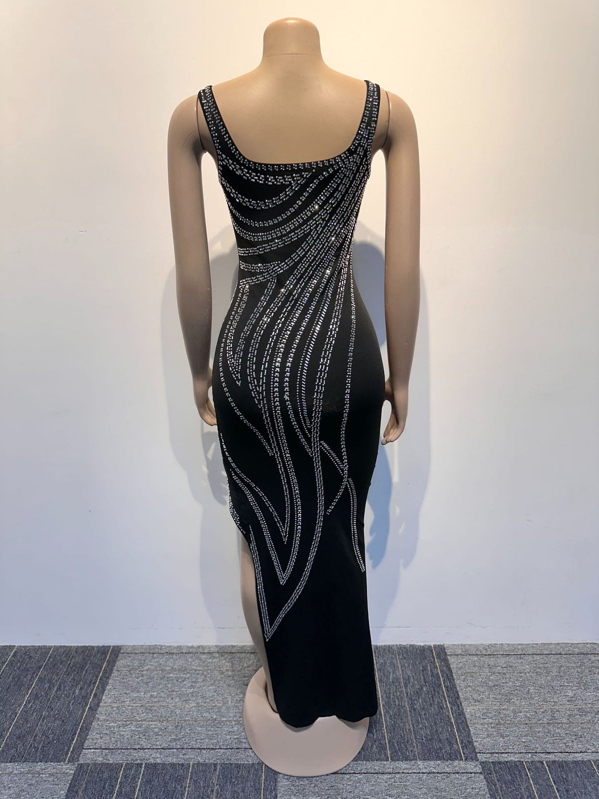 Women's Diamond Detail Slit Elastic Bodycon Dress