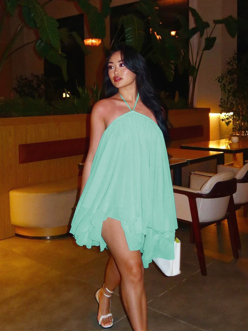 Women's Backless Lace-Up Halter Dress