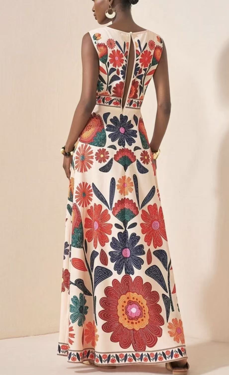 Women's Printed Bohemian Sleeveless Long Dress