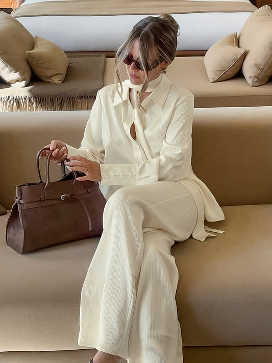 French-Style Two-Piece Shirt and Trousers Set