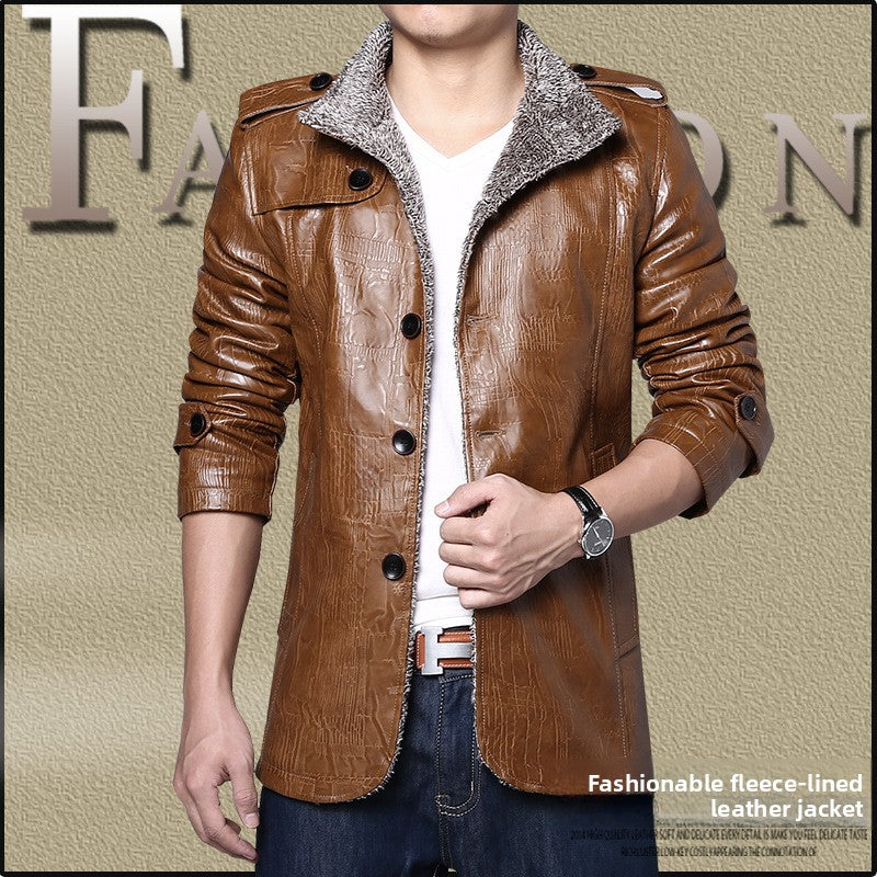Men's Pleated Leather Winter Coat