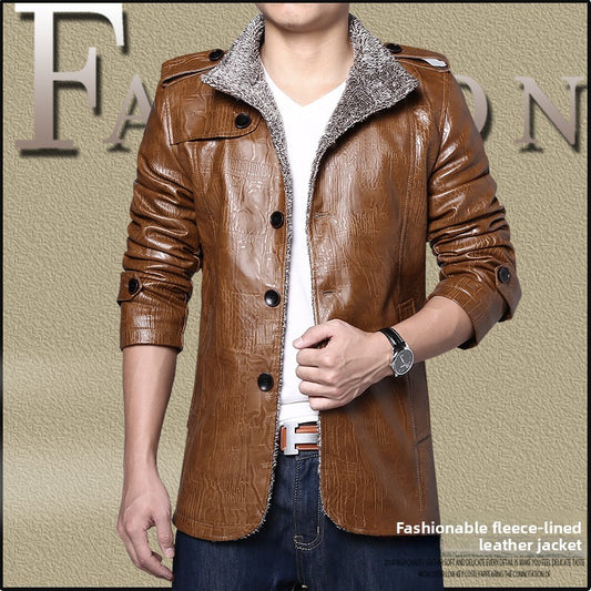 Men's Pleated Leather Winter Coat