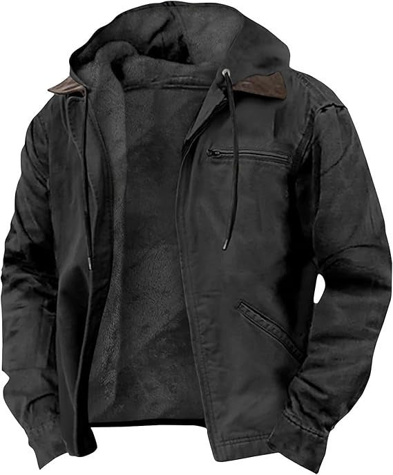 Men's Hooded Cotton Fleece-Lined Zip Jacket