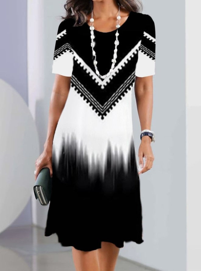 Women's 3D Floral Print Short Sleeve Princess Dress