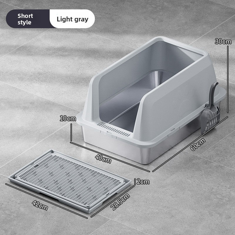 High-Fence Stainless Steel Cat Litter Box