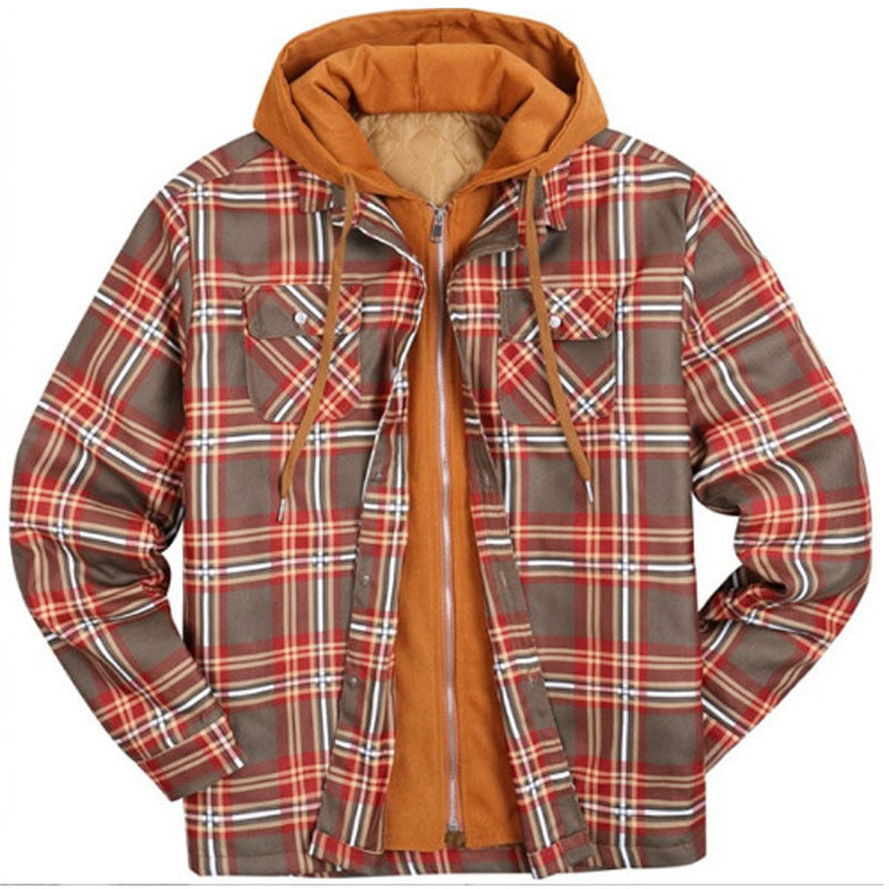 Men's Plaid Hooded Quilted Jacket