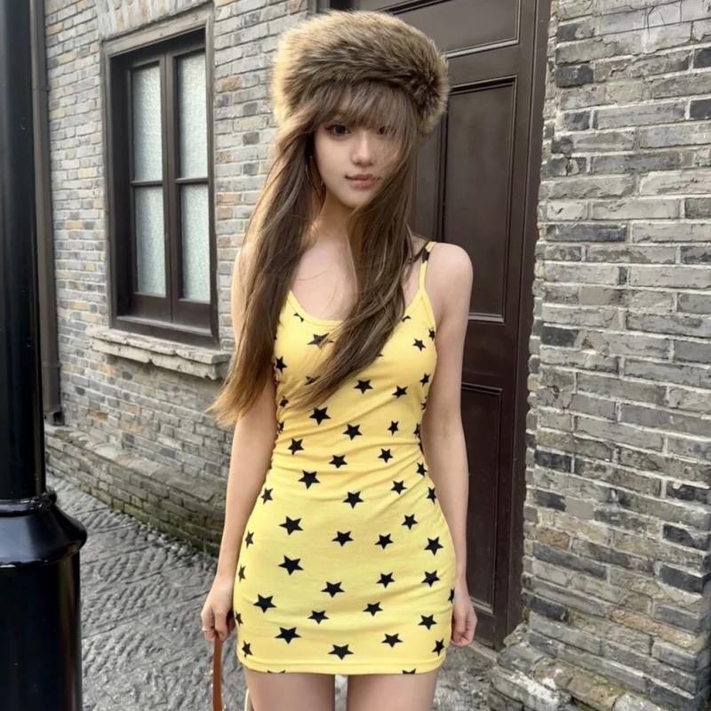 Women's Y2K Star Print Strappy Bodycon Mini Dress