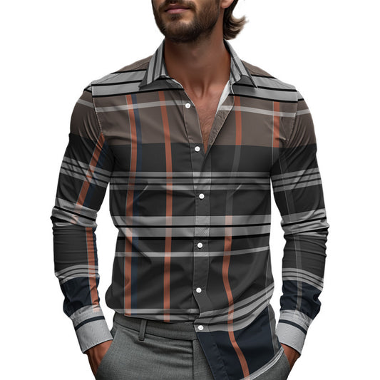 Men's Printed Long-Sleeve Lapel Collar Shirt