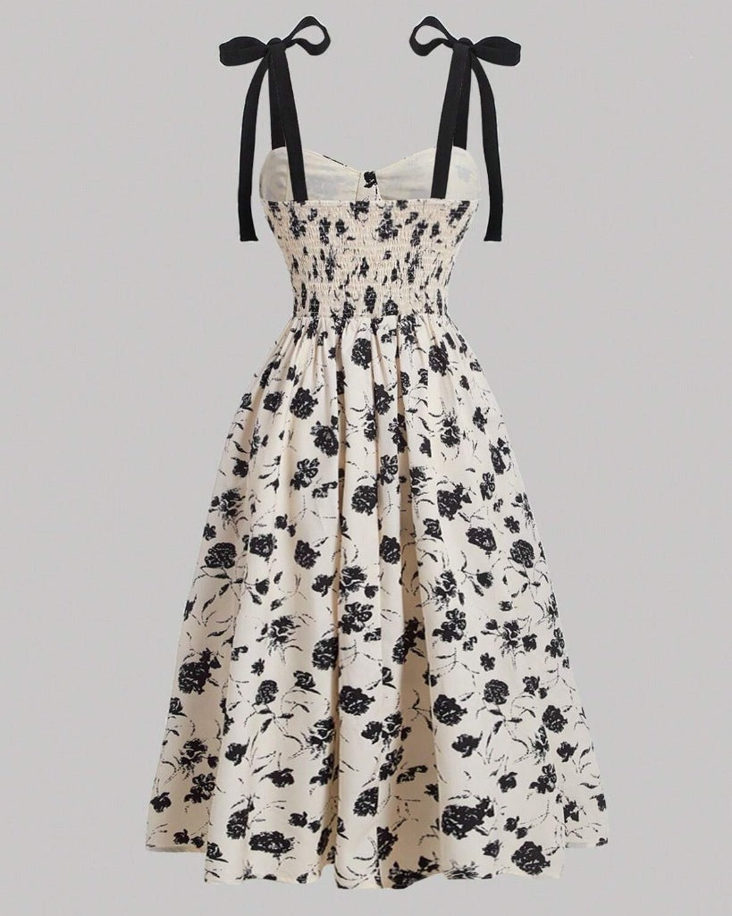 Women's Lace-Up Shoulder Floral A-Line Dress
