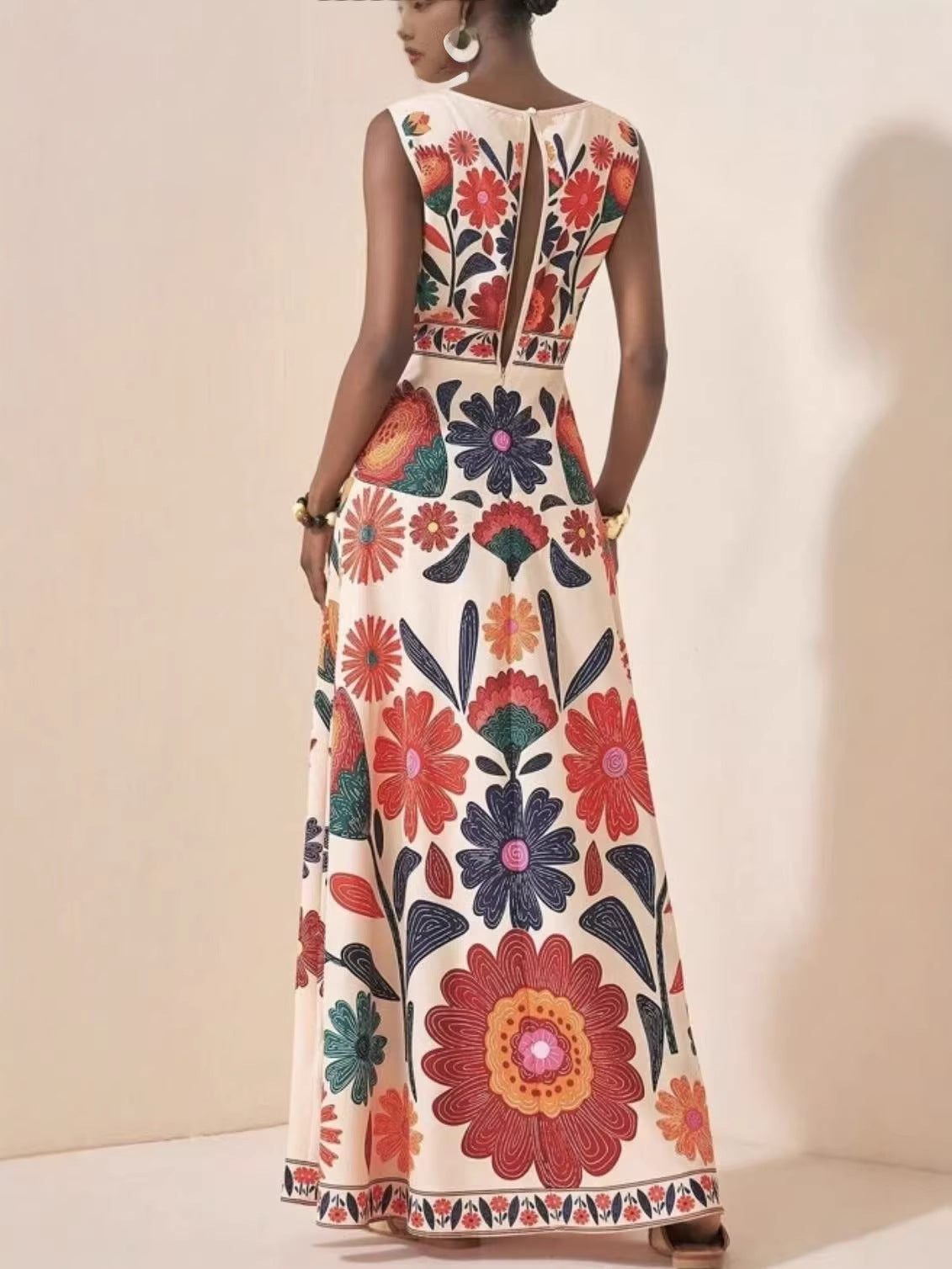 Women's Printed Bohemian Sleeveless Long Dress