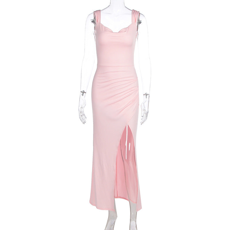 Women's Sleeveless Backless Lace-Up Dress with Side Slit