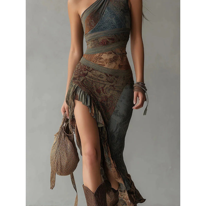 One-Shoulder High Slit Maxi Dress