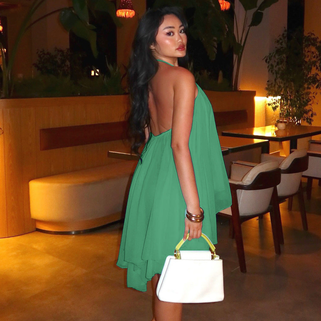 Women's Backless Lace-Up Halter Dress