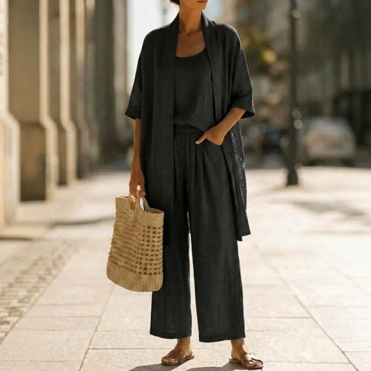 Women's Cotton-Linen Three-Piece Cardigan Set