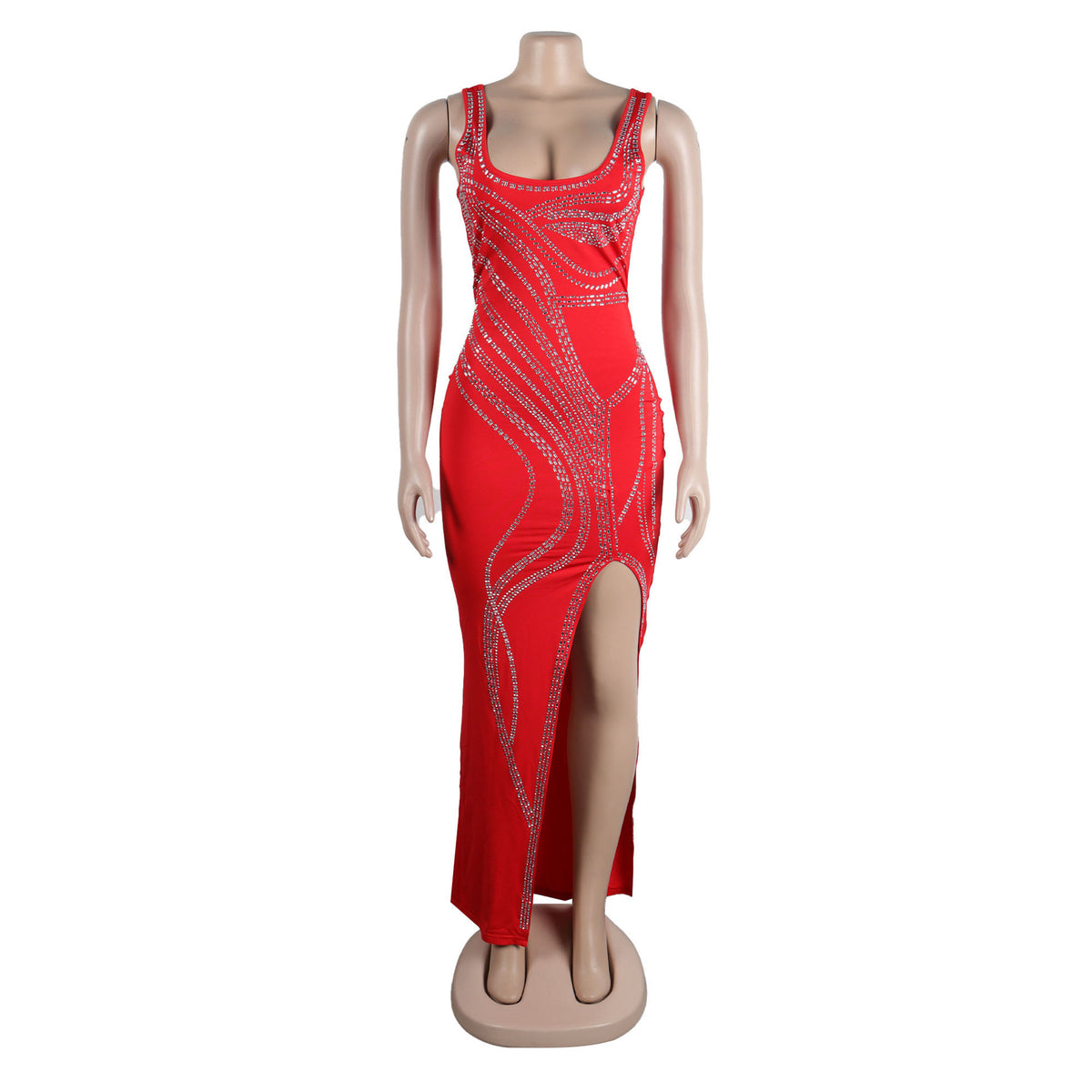 Women's Diamond Detail Slit Elastic Bodycon Dress