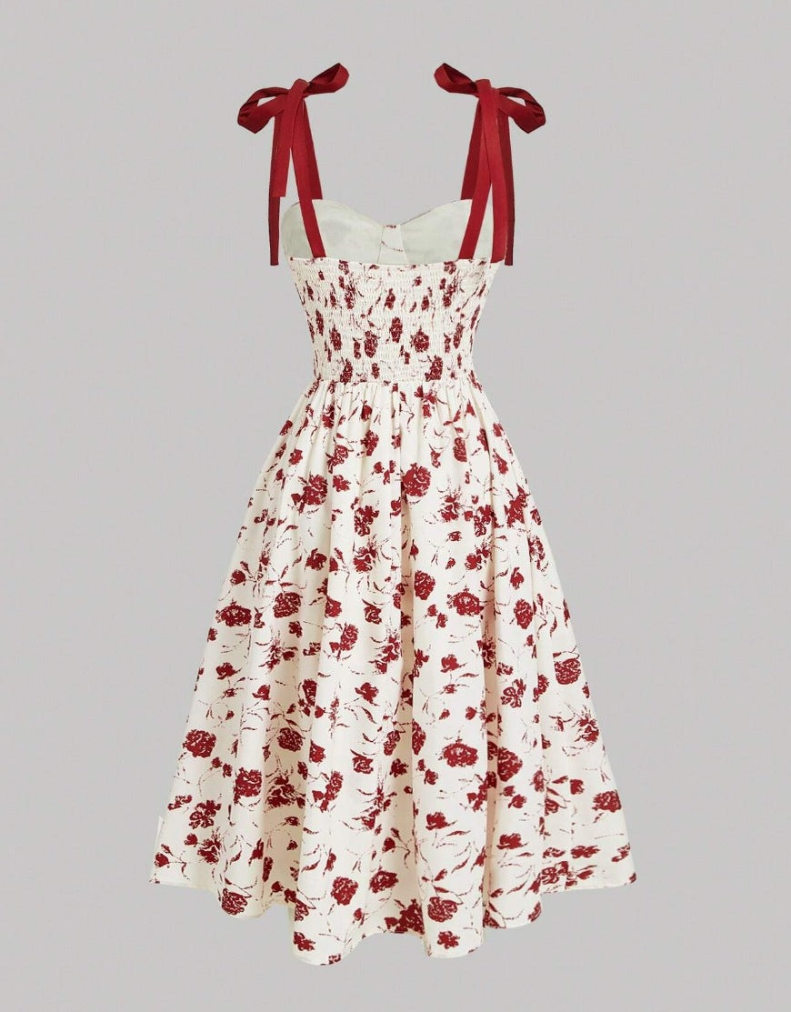 Women's Lace-Up Shoulder Floral A-Line Dress
