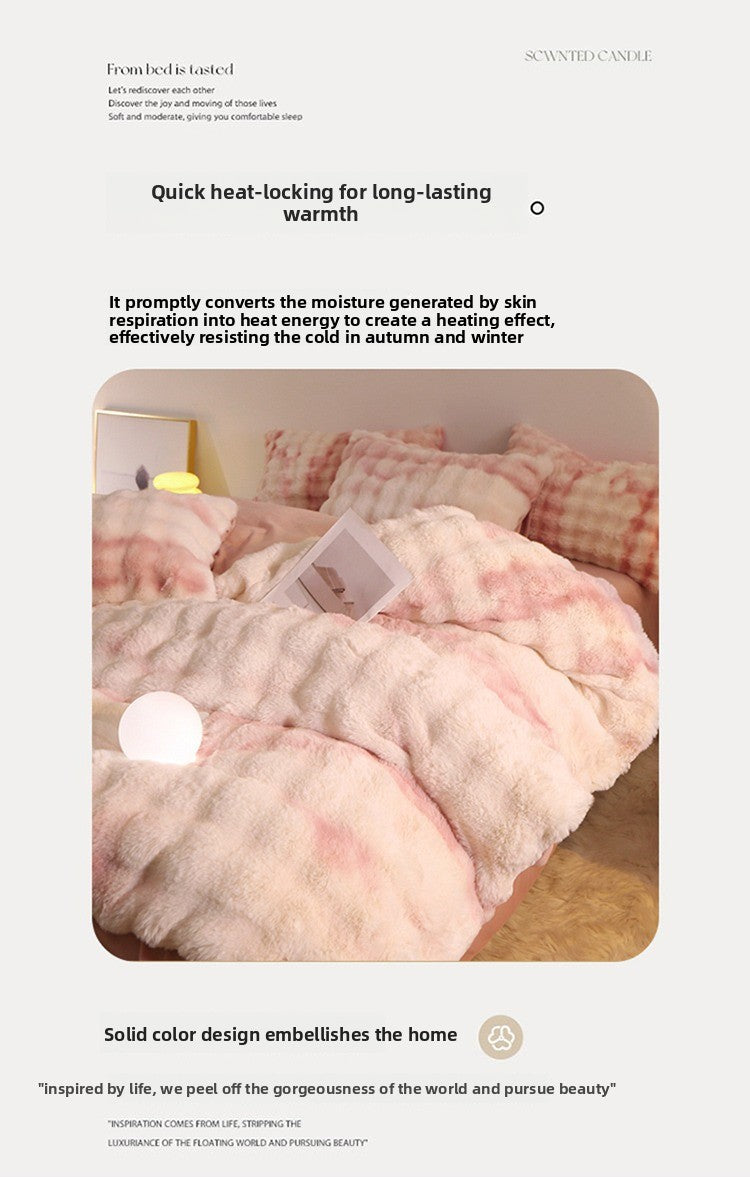 Rabbit Fur Plush Thickened Milk Velvet Bedding Set