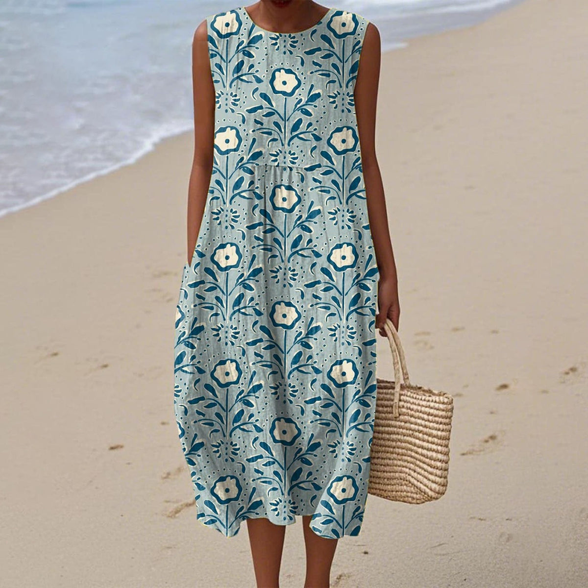 Women's 3D Floral Print Sleeveless A-Line Dress