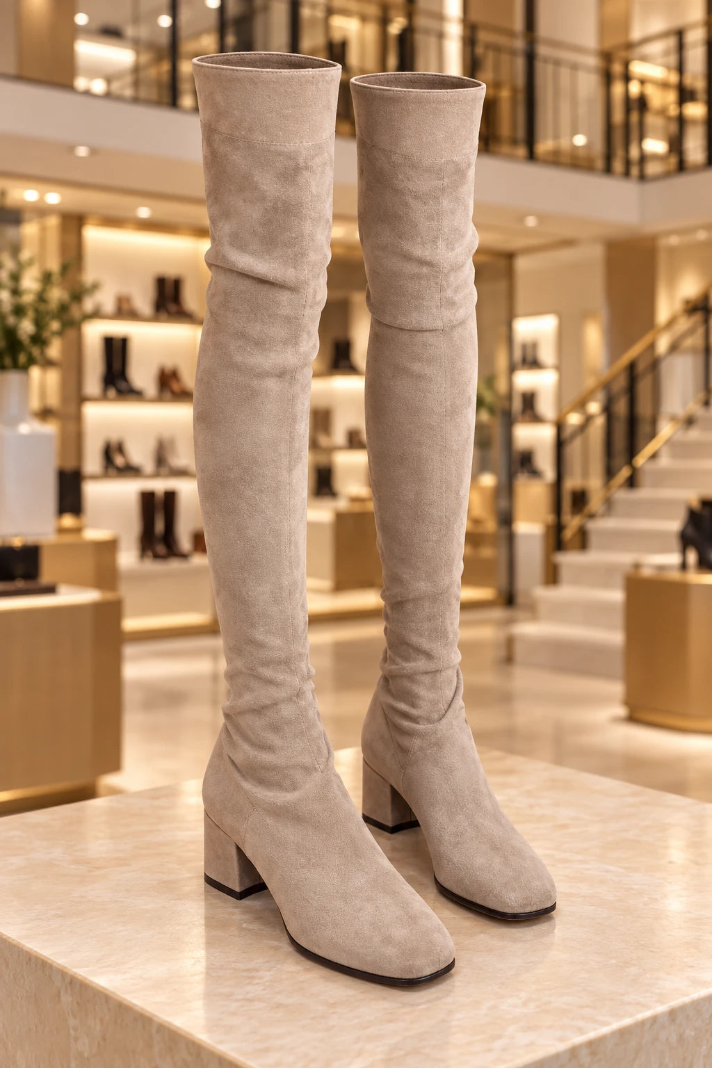 Women's Over-the-Knee Stretch Suede Boots in apricot