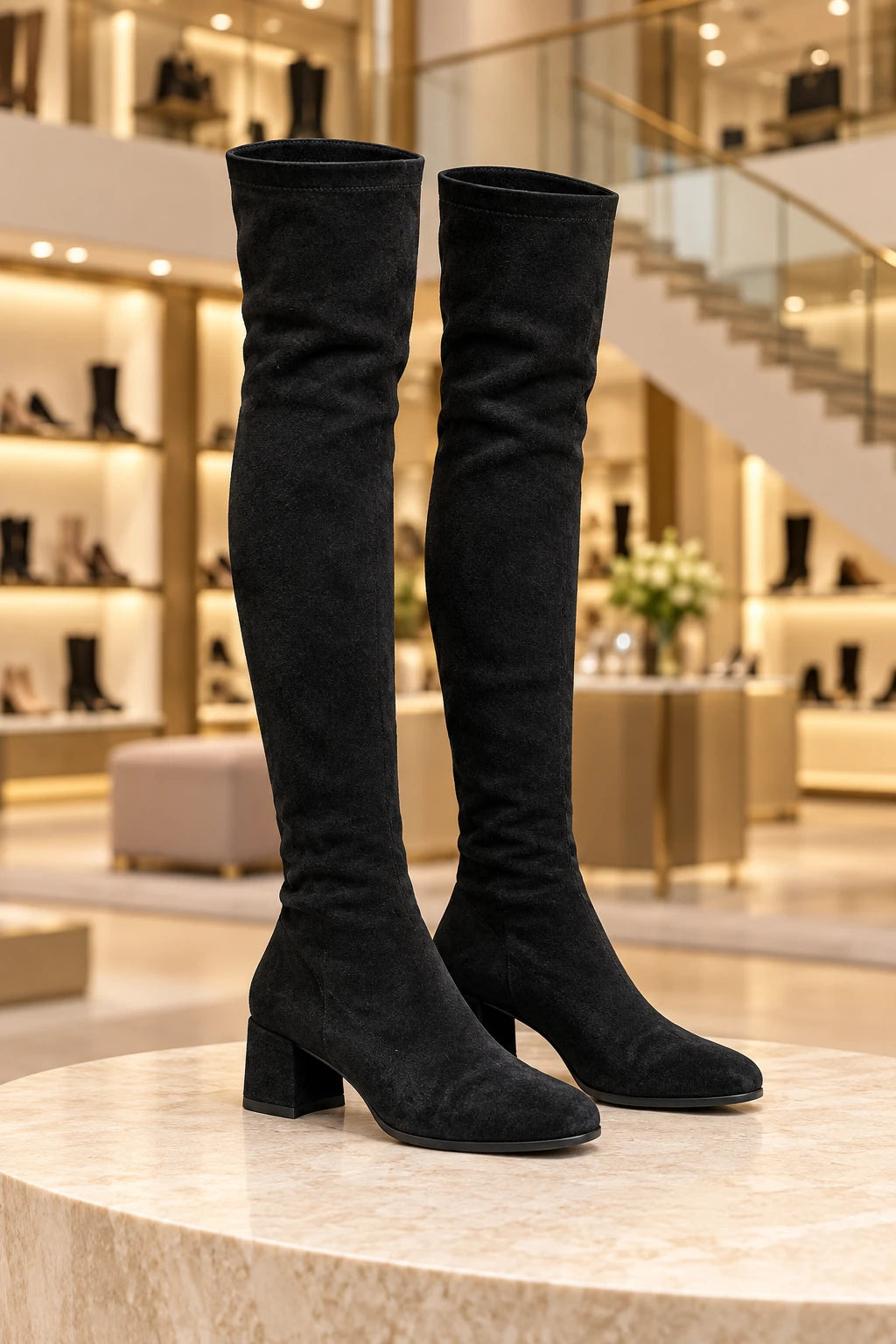 Women's Over-the-Knee Stretch Suede Boots in black