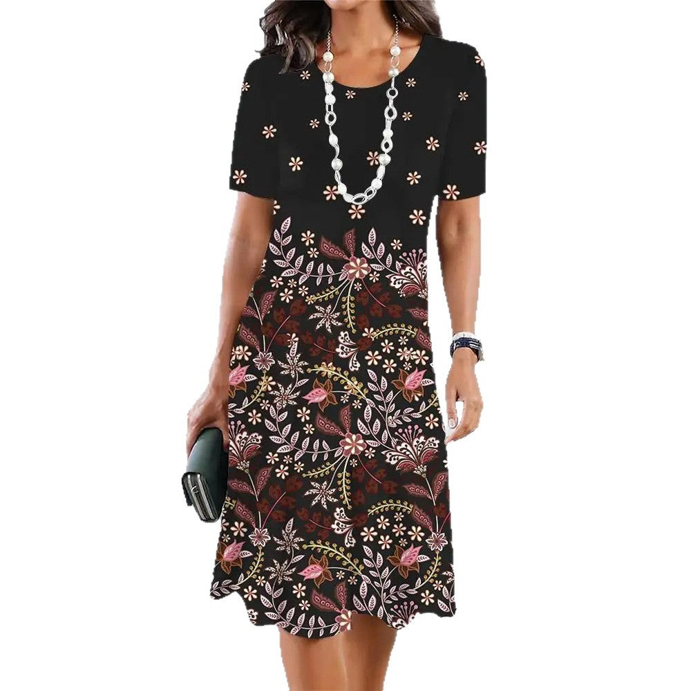 Women's 3D Floral Print Short Sleeve Princess Dress