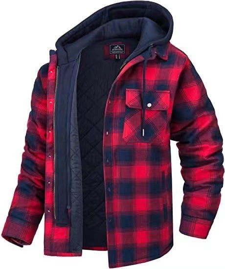 Men's Plaid Cotton Hooded Winter Coat