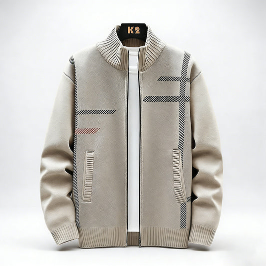 Men's Fleece-Lined Stand Collar Cardigan Sweater