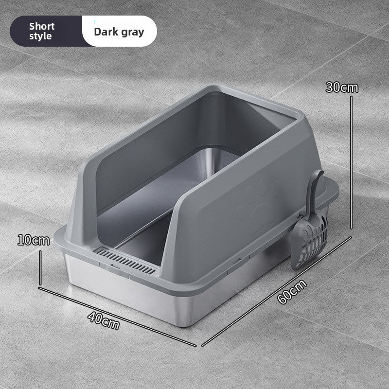 High-Fence Stainless Steel Cat Litter Box