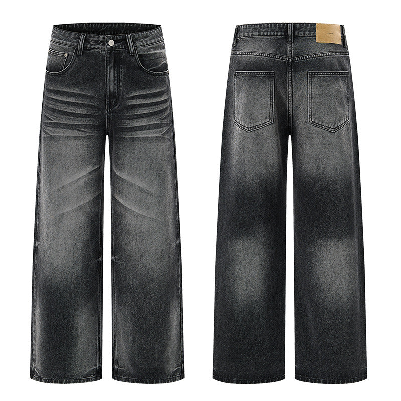 Men's Washed Loose Straight-Leg Jeans