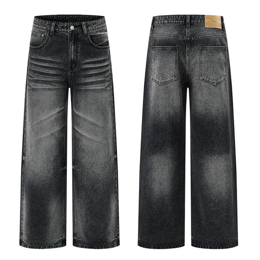 Men's Washed Loose Straight-Leg Jeans