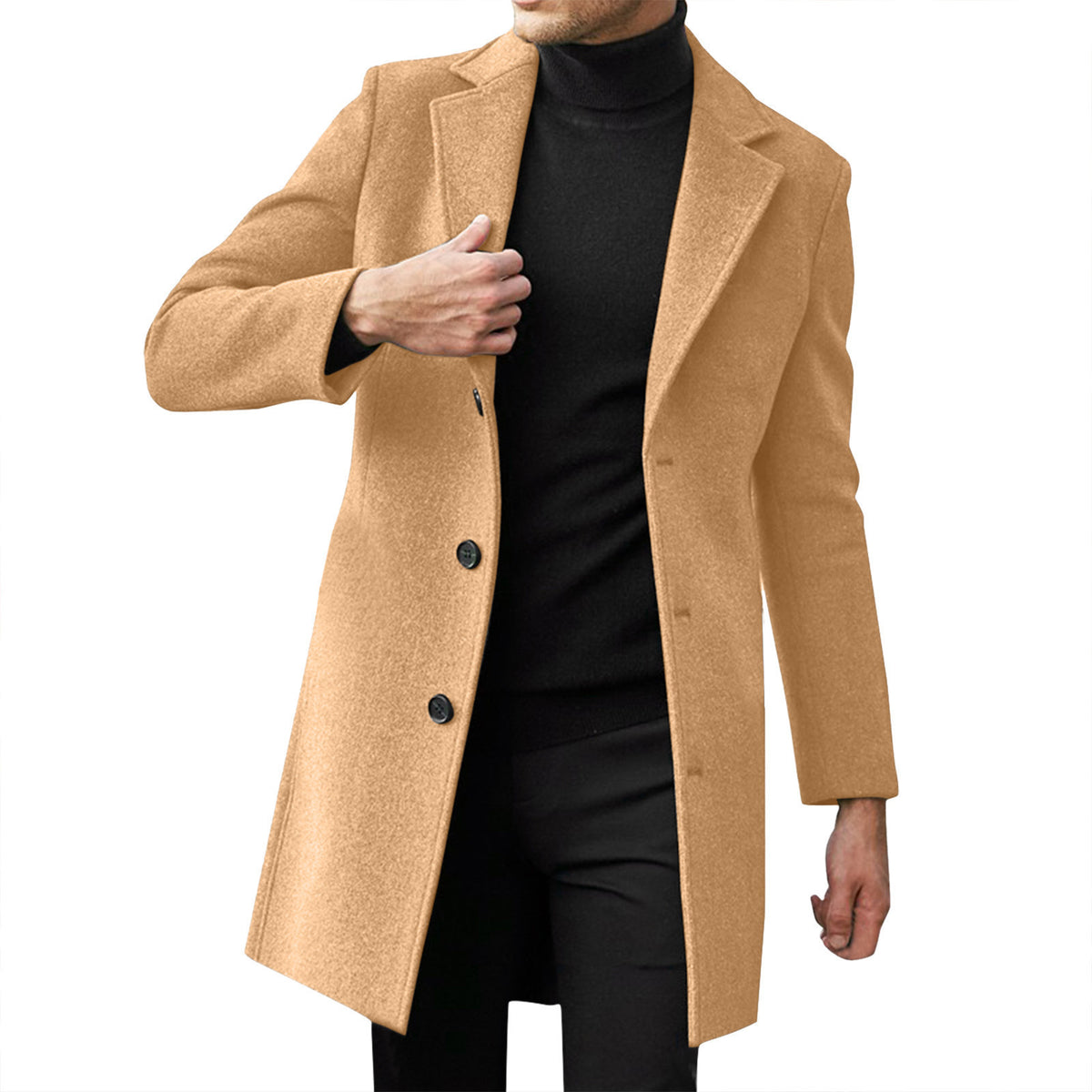 Men's British-Style Mid-Length Wool-Blend Coat