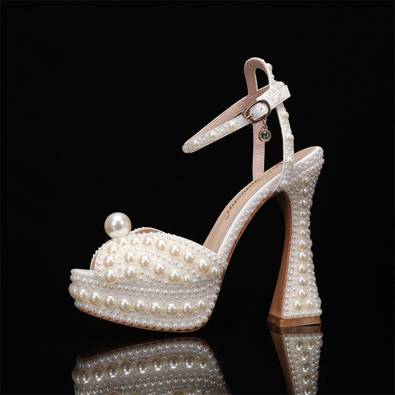 Women's Rhinestone Pearl Wedding Heels