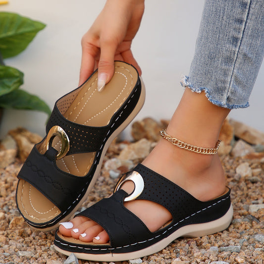 Women's Perforated Leather Wedge Sandals