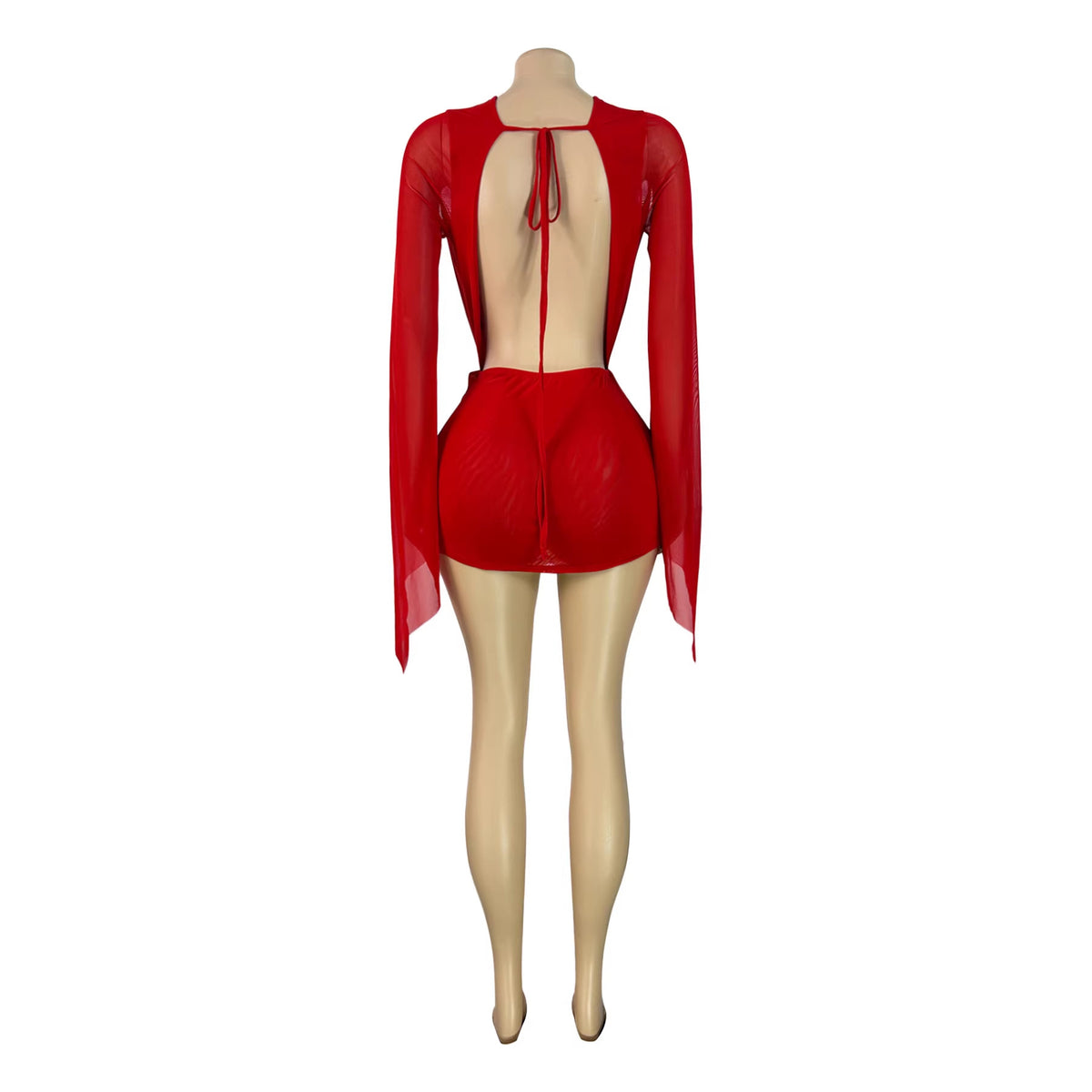 Women's Mesh Deep V-Neck Open Back Bodycon Dress