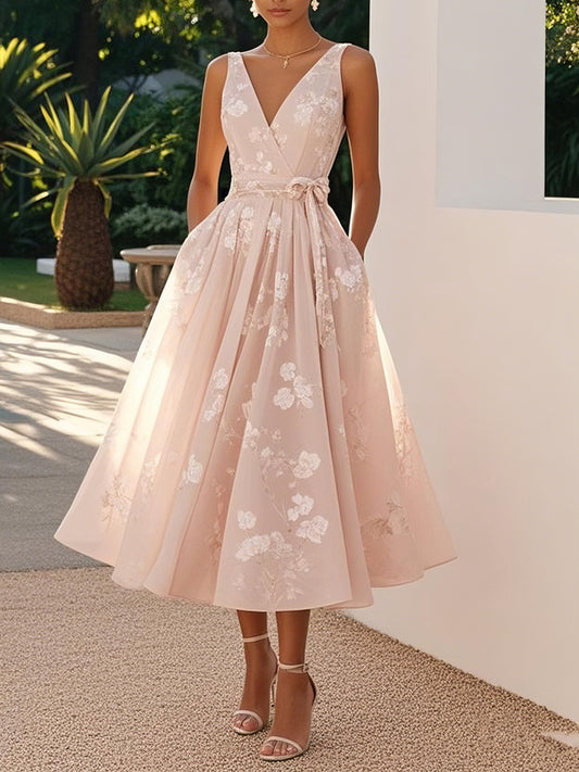 Women's Digital Print V-Neck Sleeveless Dress