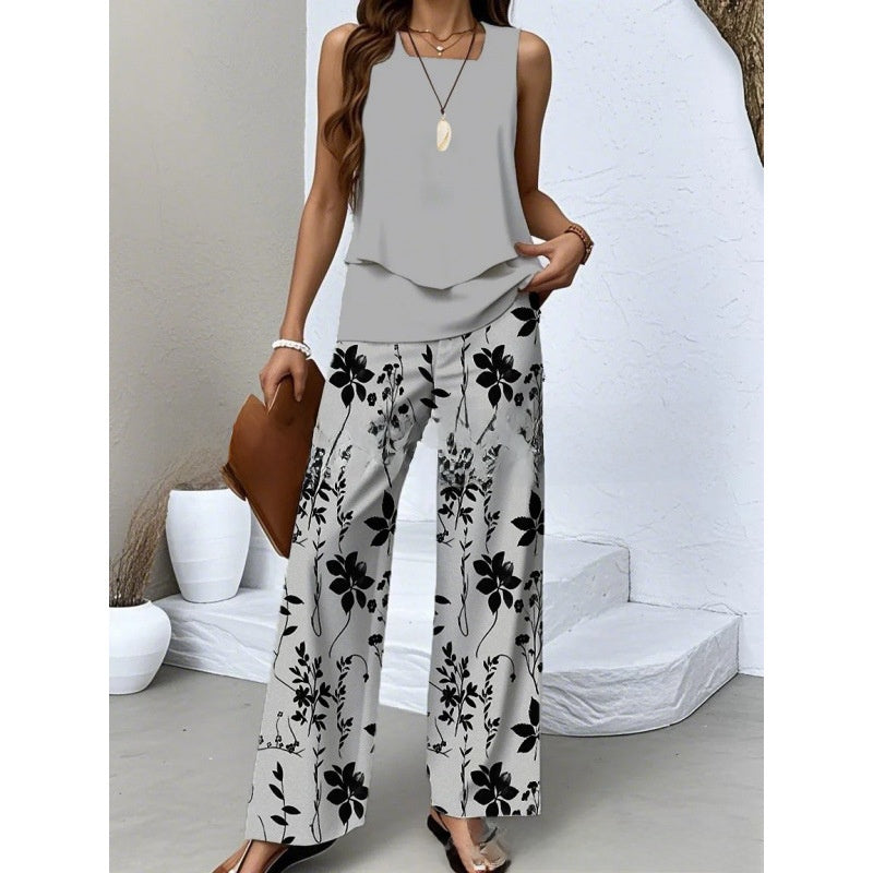 Women's Sleeveless Floral Print Tank Top and Pants Set