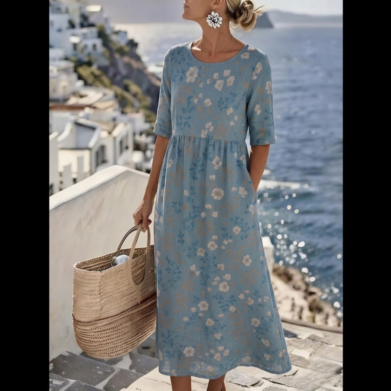 Women's Loose Fit Floral Print A-Line Dress