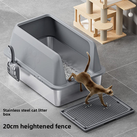 High-Fence Stainless Steel Cat Litter Box