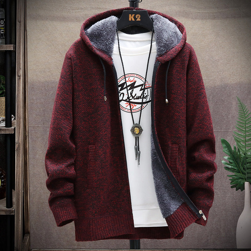Men's Fleece-Lined Hooded Knit Cardigan
