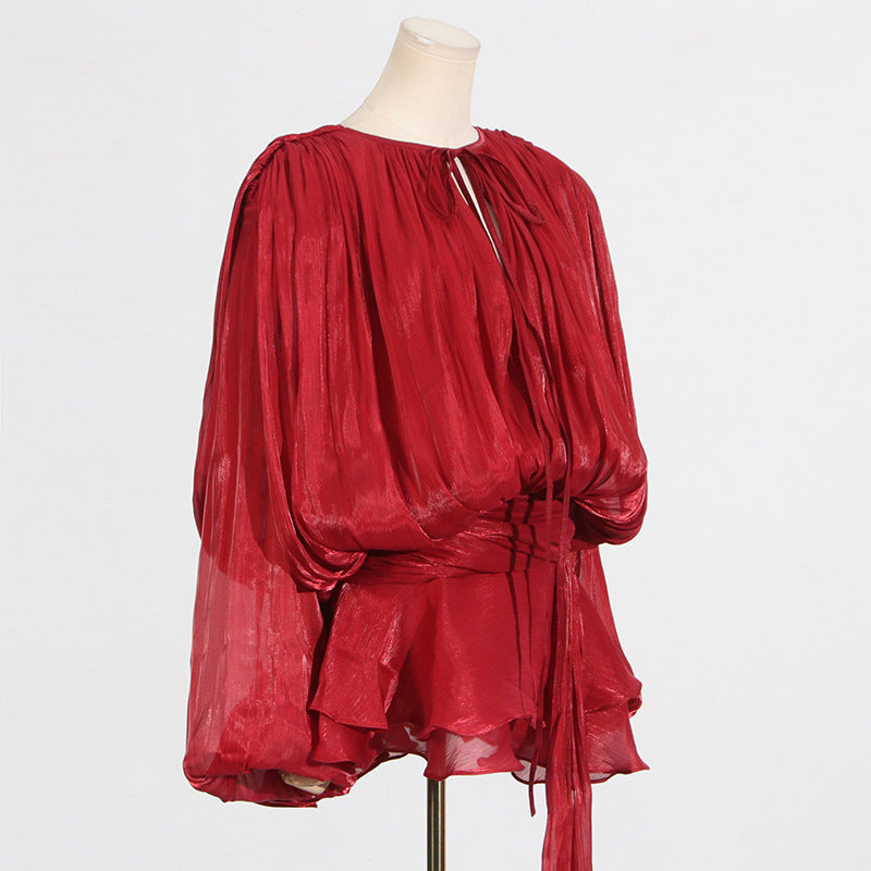 Women's Ruffled Hem Long Sleeve Dress