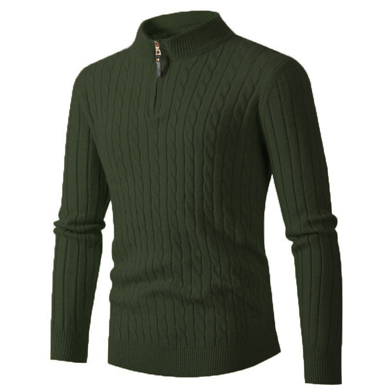 Men's Thickened Zipper Collar Long Sleeve Knit Sweater