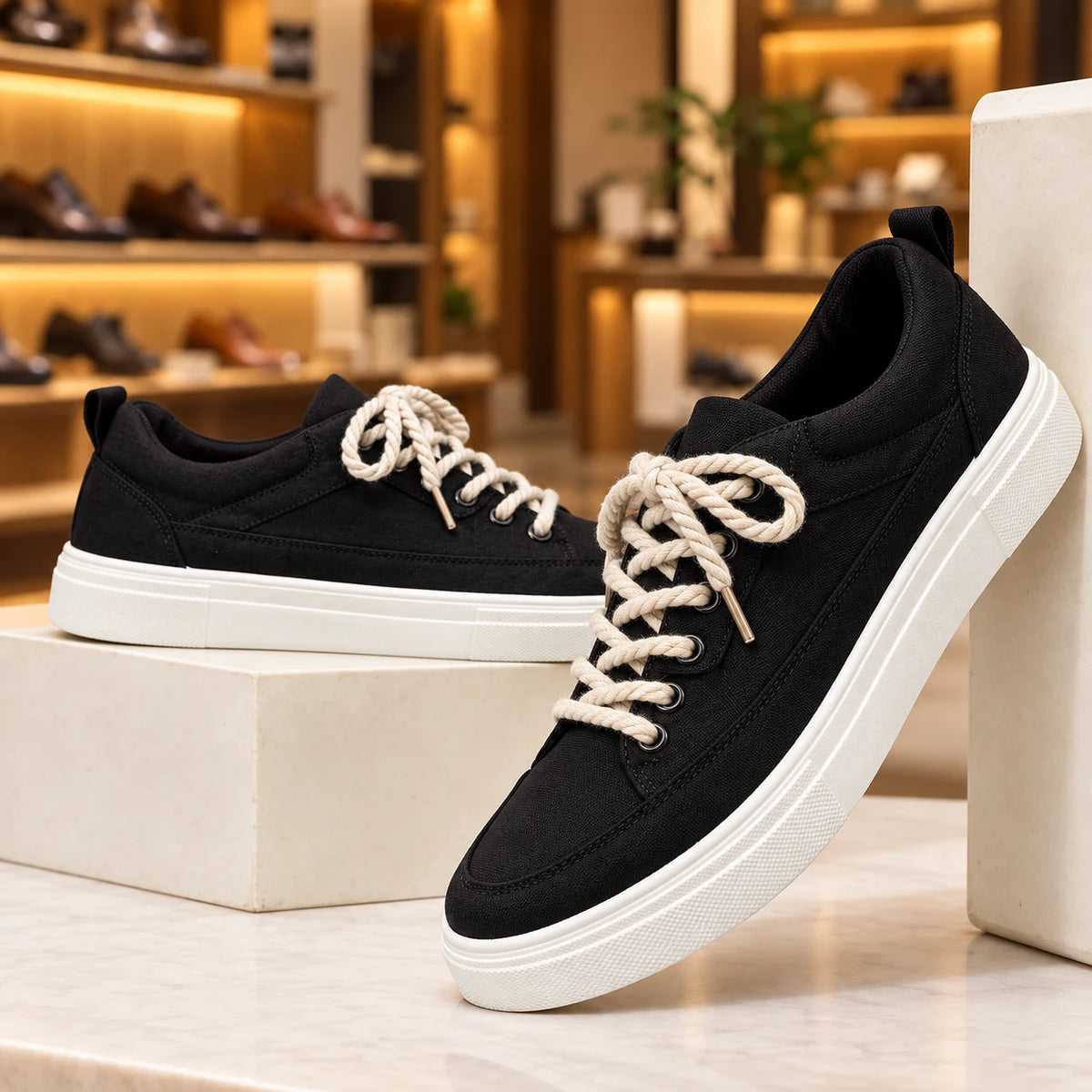 Men's Low-Top Breathable Canvas Shoes in black