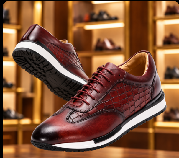 Men's Business Casual Leather Shoes in burgundy