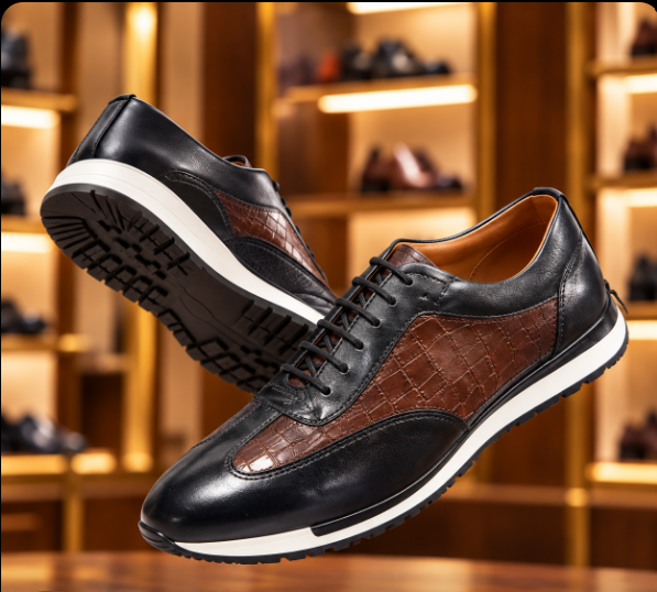 Men's Business Casual Leather Shoes in coffee brown and black