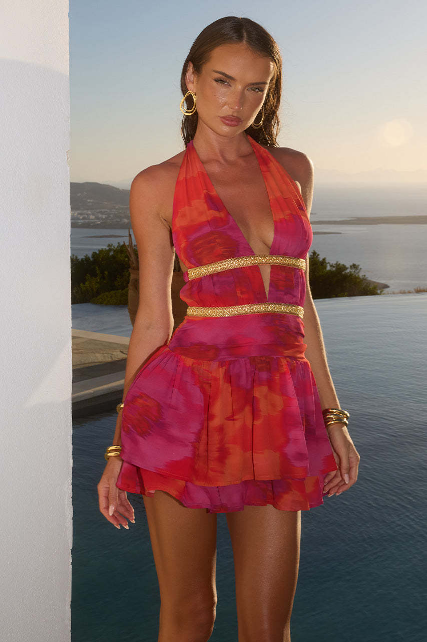 Women's Backless Printed Strap Dress