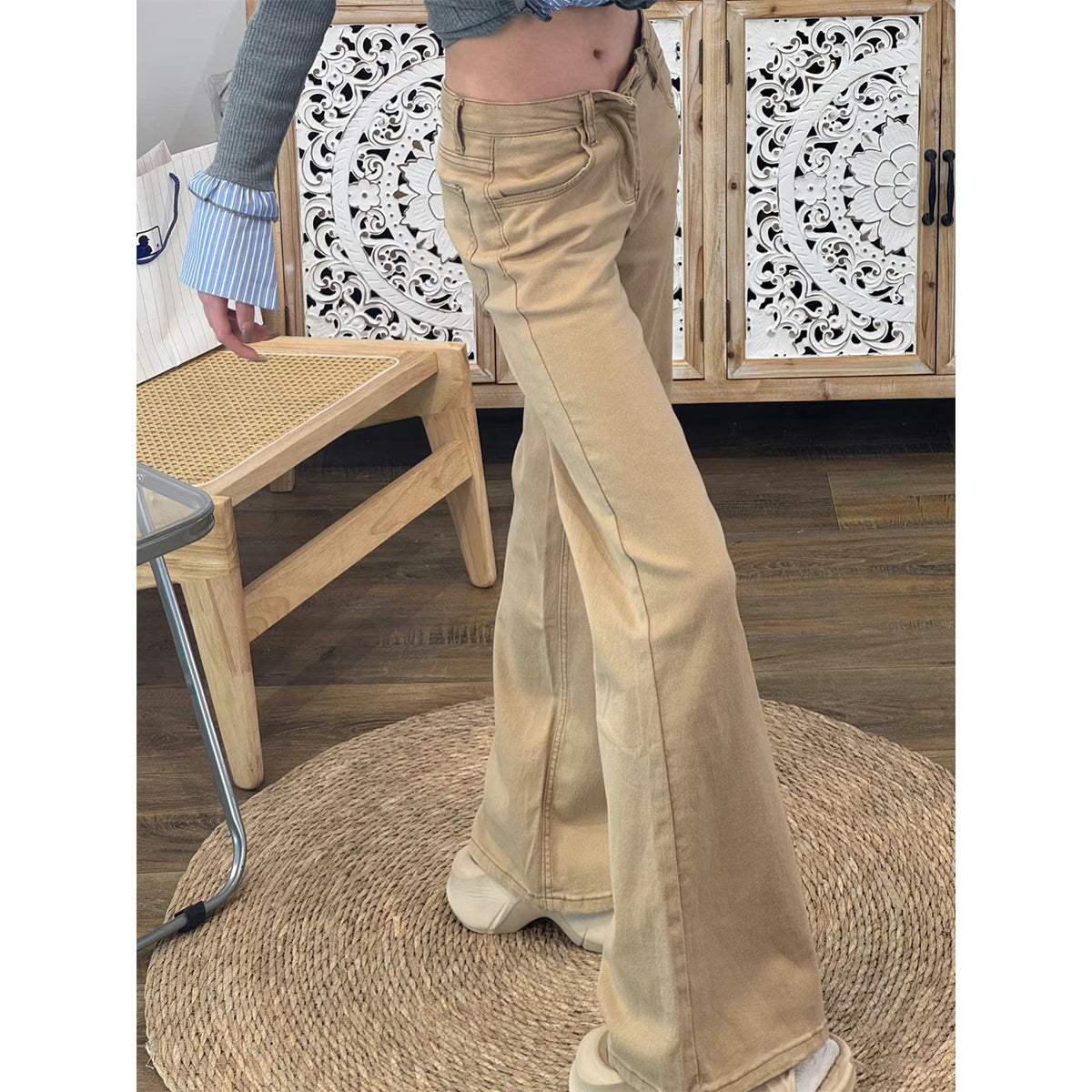 Women's High Waist Cotton Flared Pants