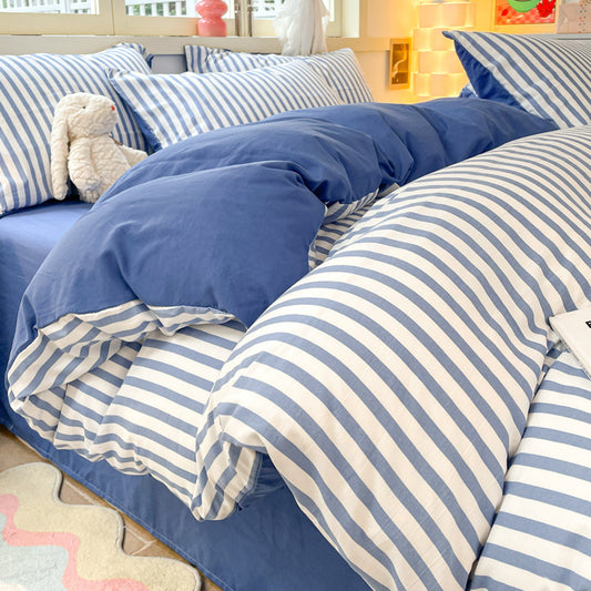 Striped Student Dorm Bedding Set