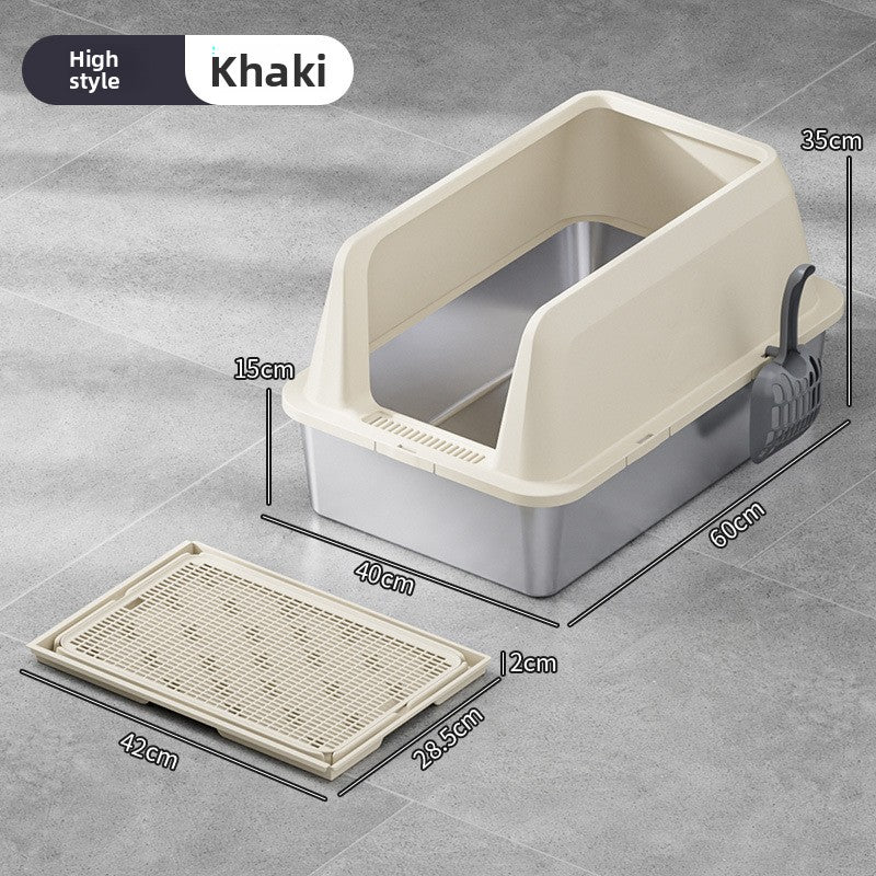 High-Fence Stainless Steel Cat Litter Box